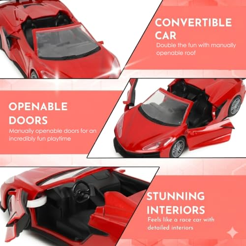 Image of Convertible Remote Control Car for Kids | Rechargeable RC Car with 2+ Hours Playtime | Manually Openable Doors & Roof | Made in India (Candy Red)