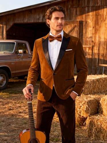 Image of Barry.Wang Velvet Mens Blazer Mardi Gras Sport Coat Brooch Regular Fit Tuxedo Peaked Lapel Suit Jacket Carnival Parade