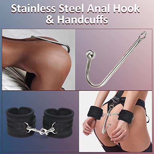 Image of Bondage Collar Anal Hook Sex Leash Bondage Harness Set with Adjustable Handcuffs & Chain Leash Collar SM Adult Toys Sex Game Accessories (New Anal Hook Set)