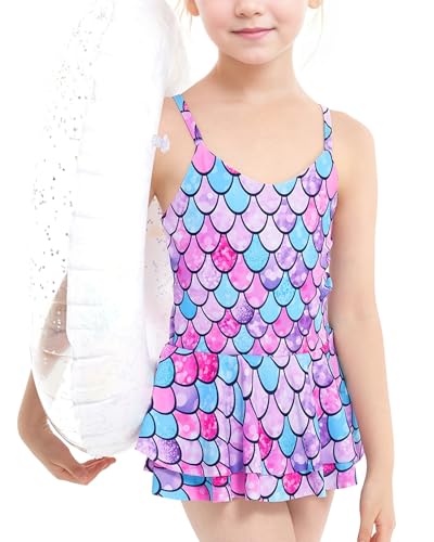 JiAmy Girl's One Piece Swimsuit Mermaid Spaghetti Straps Swimwear Bathing Suit with Ruffle Skirt2