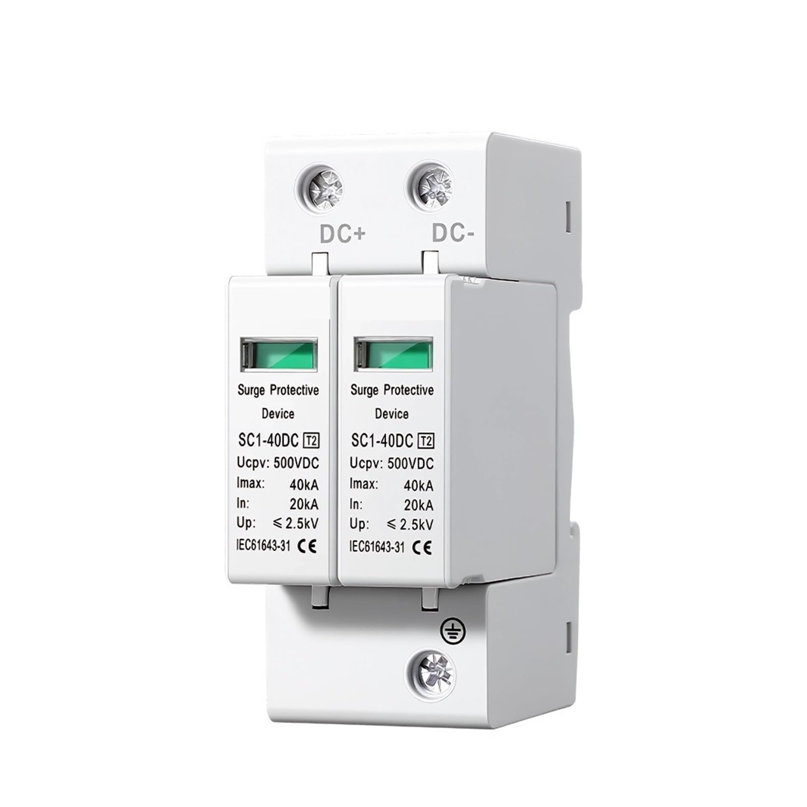 2P DC Surge Protector SPD Protection Device 500V 600V 1000V Voltage Photovoltaic Lightning Arrester(500V)