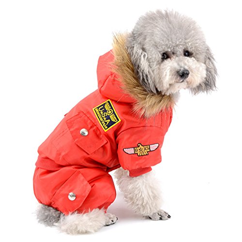 selmai Bekleidung für kleinen Hund (Weibchen/Männchen), Fleece-Fell-Schneeanzug mit Kapuze, für Winter, Overall, wasserdicht