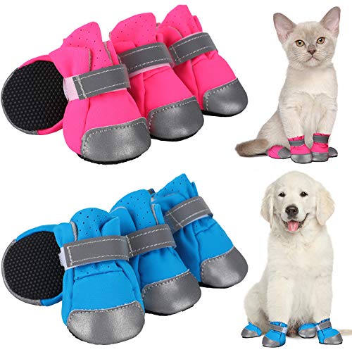 Geyoga 8 Pieces Breathable Dog Boots Mesh Dog Shoes with Adjustable Straps Non-Slip Soft Sole Dog Paw Protector Boots for Small and Medium Sized Dog Daily Walking (L, Rose Red and Blue) Geyoga 8 Pieces Breathable Dog Boots Mesh Dog Shoes with Adjustable Straps Non-Slip Soft Sole Dog Paw Protector Boots for Small and Medium Sized Dog Daily Walking (L, Rose Red and Blue)