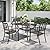 PHI VILLA 5 Piece Outdoor Dining Table Set for 4, 37” Square Metal Dining Table with Umbrella Hole & Stackable Steel Chairs for Patio, Deck, Yard
