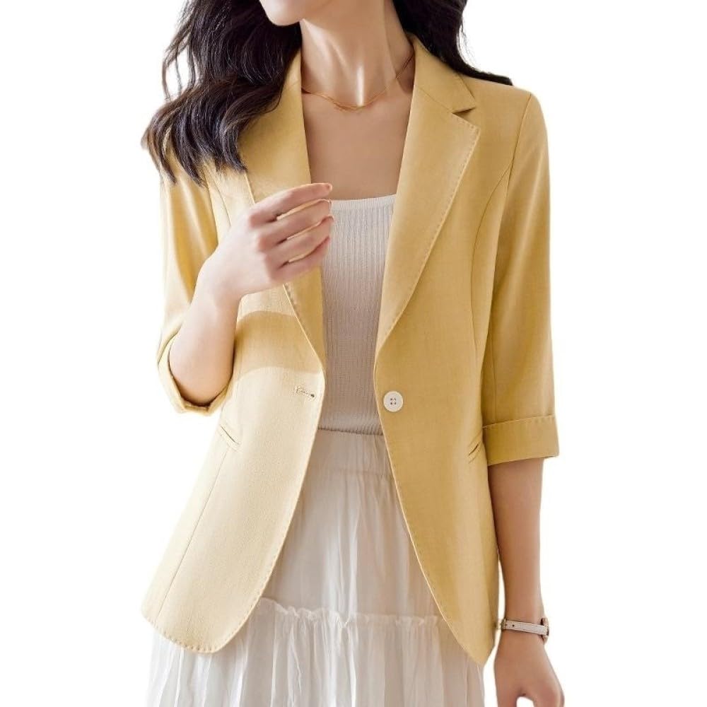Blazer Damen Sommer,Hellgrüner Blazer Für Damen, Lässiger Cardigan Mit Offener Vorderseite, 3/4-Arm, Gerollte Ärmel, Frühling, Sommer, Dünne Arbeitsjacken, Büro, Business, Tunika-Oberteil, Ta