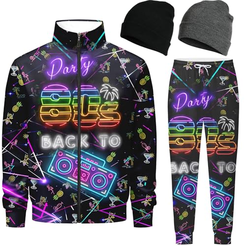 Men's Tracksuits Sweatsuits 90s 80s outfit for men Athletic Full Zip Sports Sets with 2 knit Cuffed Beanie