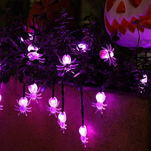 GlowSol Guirnalda de luces solares de Halloween, 21.3 pies, 30 LED, impermeables, luces LED de araña moradas para Halloween, exteriores, interiores, disponible en Yaxa Venezuela