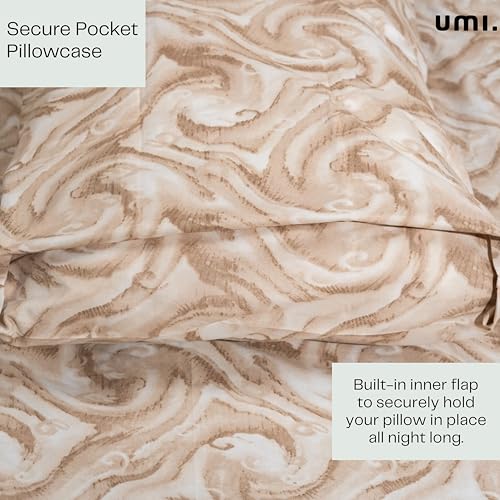 Image of Amazon Brand - Umi Cotton Fitted Bedsheet, Queen Size 78x60 Inches, Elastic Fit Bed Sheet, 10 Inch Deep Pocket, Soft Breathable Bedding, Durable Easy Care, with Pillow Cover-Desert Waves