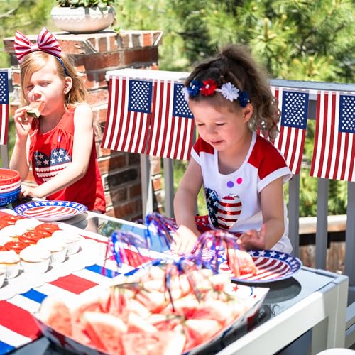 Image of 52FT 4th of July Decorations Outdoor, 50 PCS Fourth of July Banner, 5.5 x 8.2 Inches American String Flag Banner for Patriotic Independence Day Fourth of July Accessories Party Home Patio Decor