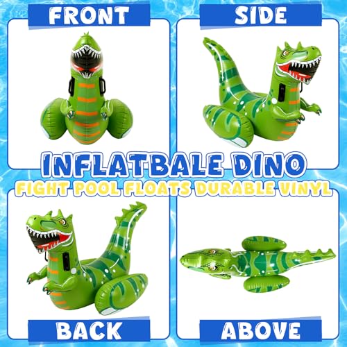 4 Pcs Dinosaur Pool Float Game Set, 2 Player Ride-On Dino Duel Floats - image 3
