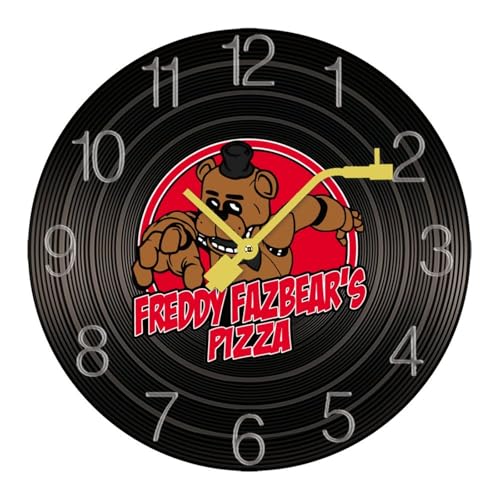 掛け時計 木製レコード ファイブナイツアットフレディーズ ウォールクロック かけ時計 置き時計 インテリア おしゃれ 電池式 飾り 木製 連続秒針 北欧 無音 壁掛け 個性的 大数字 音楽愛好家 直径30cm ギフト