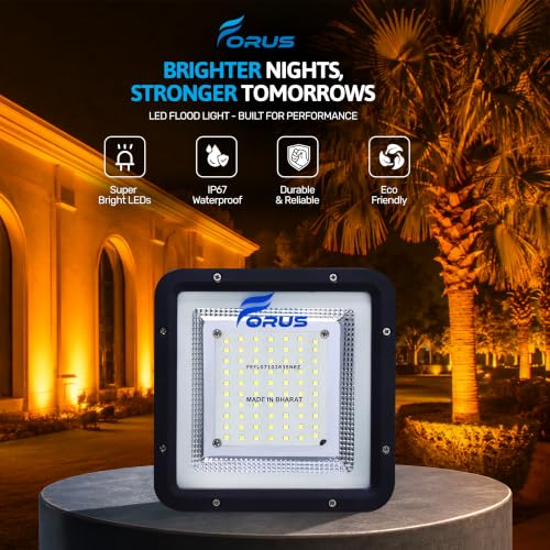 Image of Forus 50W LED Flood Light Outdoor, IP67 Waterproof Wall Mounted Outside Light, High Bright Amber LED Flood Light for Parking, Society, Industrial & Flood Lighting with 4 Year Warranty (1 Pc)