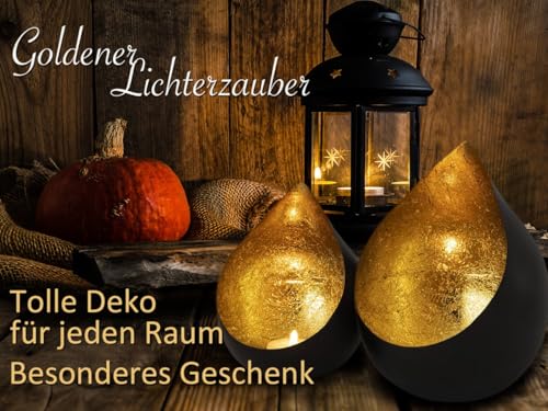 Kerzenständer Kerzenhalter Teelichthalter Metall schwarz Gold Farbe Tropfenform