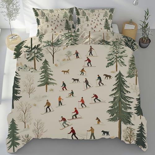 Parure de lit ski 220x240 cm avec housse de couette et taies microfibre - 2