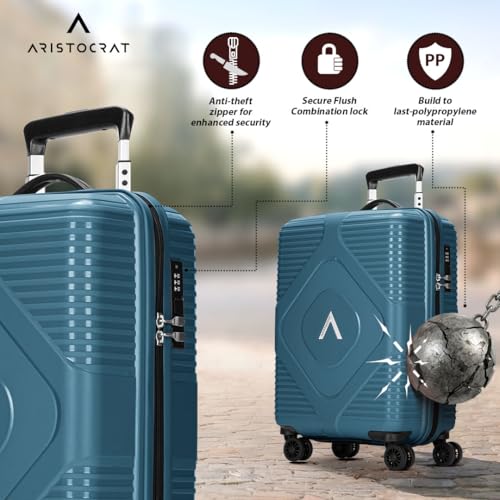 Image of Aristocrat Crystal Set of 2 Trolley Bag 55 & 66cm | S+M | Hard Luggage | 8-Wheel Suitcase for Travel | Combination Lock with Anti-Theft Zipper | Polypropylene | 3 Years International Warranty (Teal)