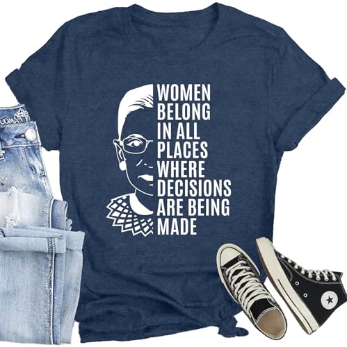 CQF RBG Ruth Bader Ginsburg Shirts Women Equality Human Rights T-Shirt Women Belong in All Places Tee Tops Blue