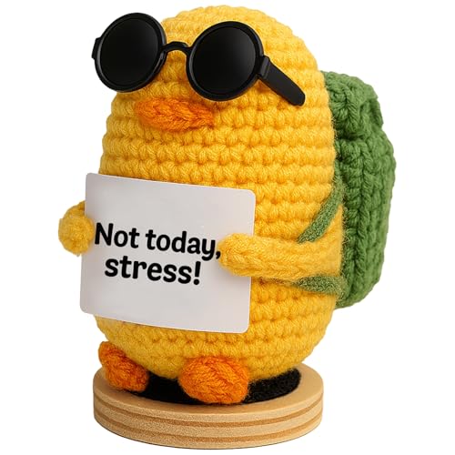 TWPER Birthday Gift for Her Him Positive Crochet Animals with 10 Affirmation Cards Cute Emotional Support Duck Desk Decor Inspirational Gift for Women Coworkers Friends
