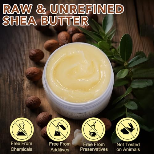 Organic Shea Butter, rohe unraffinierte Sheabutter mit den Vitaminen A, E und F, pflegt, beruhigt und macht trockene Haut weich, natürliche Feuchtigkeitsversorgung, reine Sheabutter