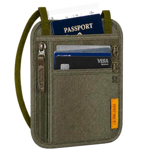 VENTURE 4TH Slim Neck Wallet, RFID Blocking Passport Holder - Green