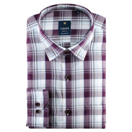 Image of 7-DAYS Men's Premium Check Shirt - 100% Cotton, Tailored Fit (Between Slim & Regular), Full Sleeve, with Pocket - Smart Office & Casual Look