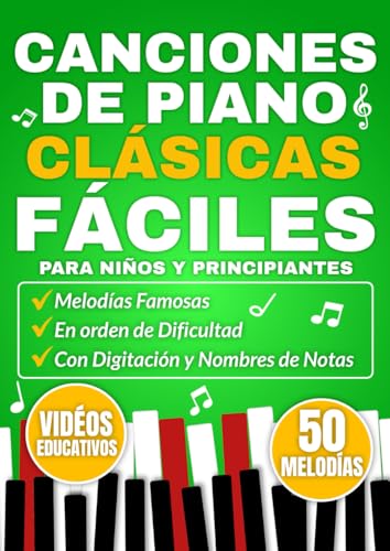 CANCIONES DE PIANO CLÁSICAS FÁCILES PARA NIÑOS Y PRINCIPIANTES: Melodías famosas en orden de dificultad con digitación y nombres de notas