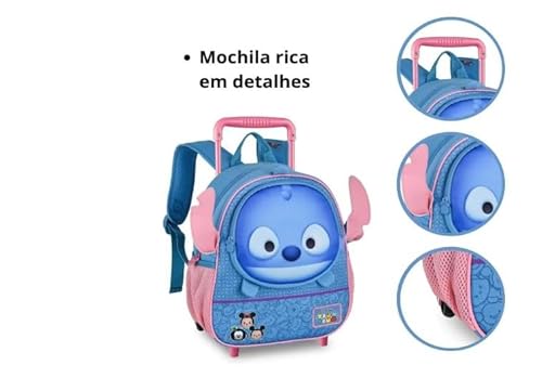 Mochila Escolar Infantil Com Rodinhas Stitch Tsum