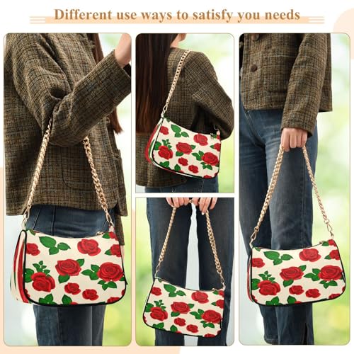 Shoulder Bags for Women Red Roses Tote HandBag Shoulder Bags purse with Chain Zipper Closure3