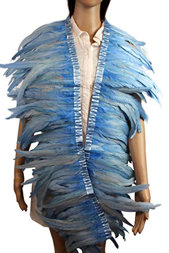 9 Color 2 Yard Long,10-12 inch Height Rooster Coque Feather Fringe Trim, for Skirt Dress Costume Roster Feather Trim (Baby Blue Color)