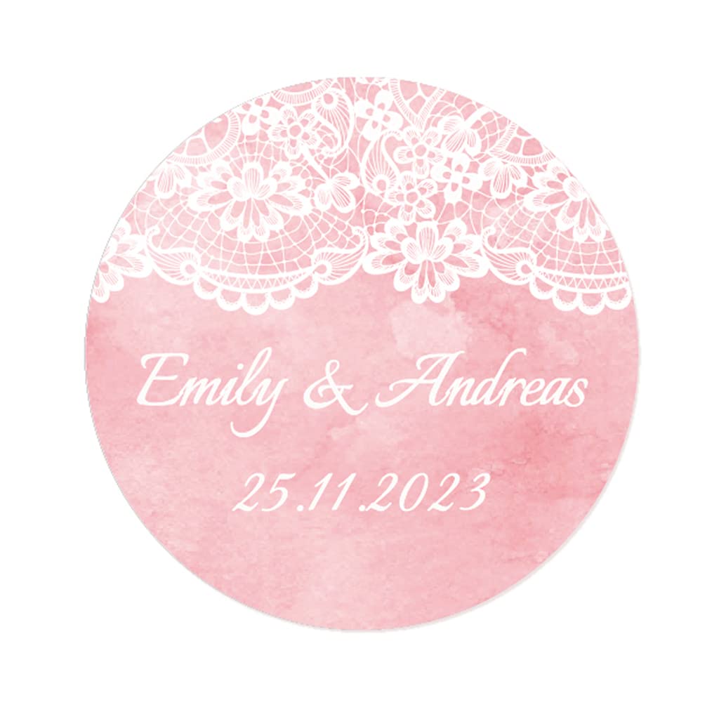 eKunSTreet 50 BURLAP AND LACE effect PERSONALISED Wedding Favour Stickers, 40mm Round Labels Seals also for Baptism/Communion/Baby Shower/Festive/Party Favours,gift/Goodie Bag - Rd 026 (002)