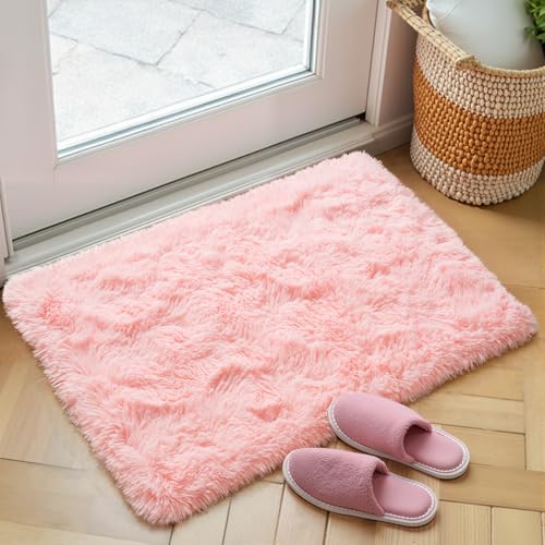 Zentavio Bedside Rugs Small 2x3 Shag Entry Entrance Rugs Soft Girls Bedroom Carpet Area Rugs for Dorm College Essentials Non-Slip Living Room Throw Rug Home Decor Aesthetic Nursery Pink