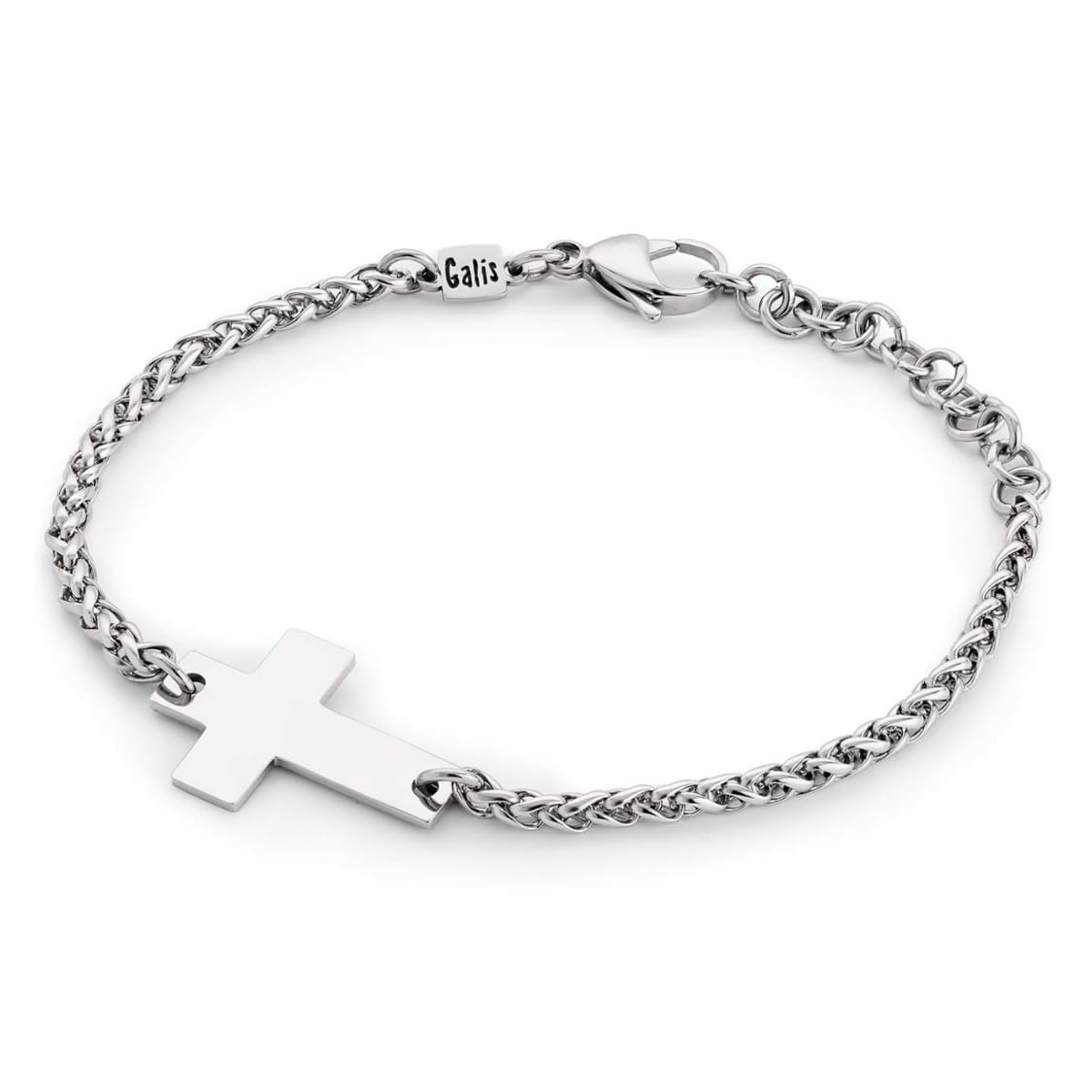 Silver Cross Chain Bracelet | Stainless Steel Bracelets for Men | Waterproof Men's Fashion Accessories | Stylish Holiday Gifts | 7-8" Men Gift Ideas