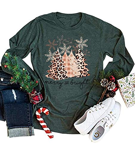 Farm Fresh Christmas Plaid Trees T-Shirt for Women Funny Letter Print Casual Long Sleeve Graphic Tee Tops (Green-4, X-Large)