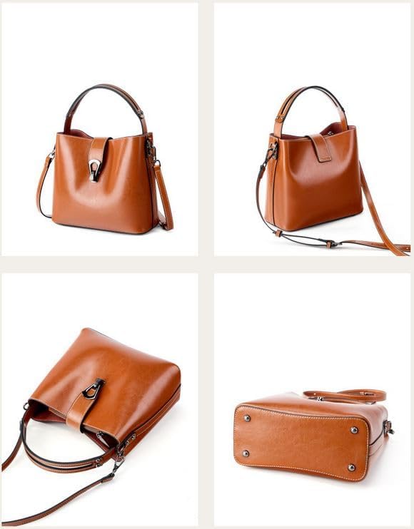 Genuine Leather Handbags for Women Vintage Fashionable and Versatile Shoulder Tote Crossbody Bucket Bags with zipper