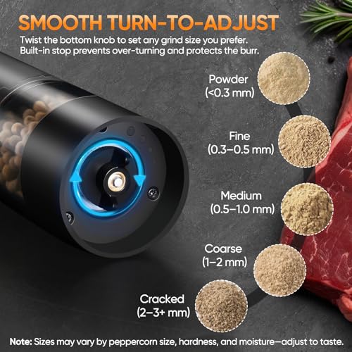 Hxro Electric Salt and Pepper Grinder Set, USB Rechargeable Kitchen Mills with Stand - image 2