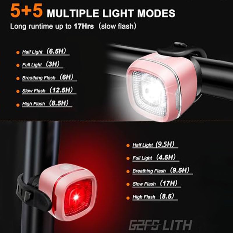 Bicycle Front & Rear Lights, Type-C Rechargeable LED Bike