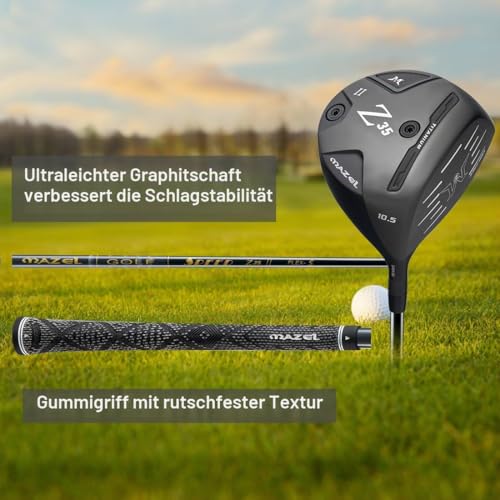 MAZEL Titan-Golf-Treiber für Herren 460cc Rechtshänder, Premium-Cup Face Design, Maximale Balldistanz (Black, 10.5 Degree Flex Stiff)