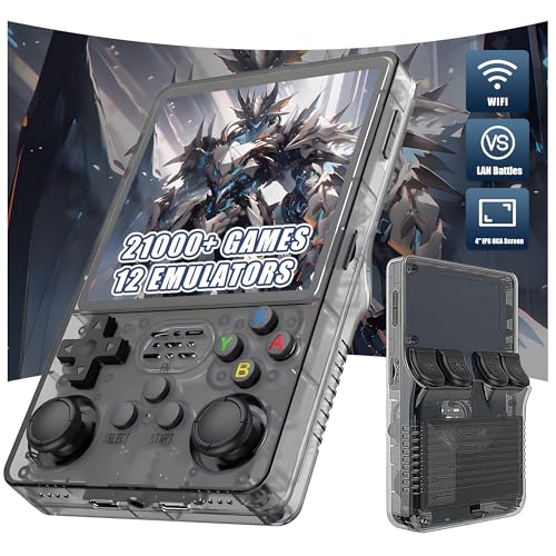 R36 Plus Retro Handheld Spielekonsole 21000+ Spiele 12 Emulatoren,4-Zoll IPS OCA Bildschirm Tragbare Videospielkonsole,Open Source Linux System Emulator Konsole,Mini Retro Konsole (Schwarz-128G)
