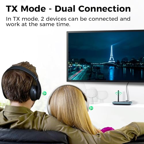 Image of SOOMFON Bluetooth Transmitter for TV 3-in-1 Bluetooth 5.0 Transmitter Receiver for TV to 2 Headphones with LCD Display Adjustable Volume, Optical AUX RCA Bypass for Home Stereo Speaker
