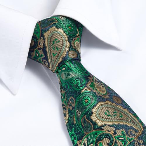 Image of HISDERN Ties for Men Paisley Tie and Pocket Square Woven Classic Floral Mens Ties Handkerchief Set Wedding Party Necktie