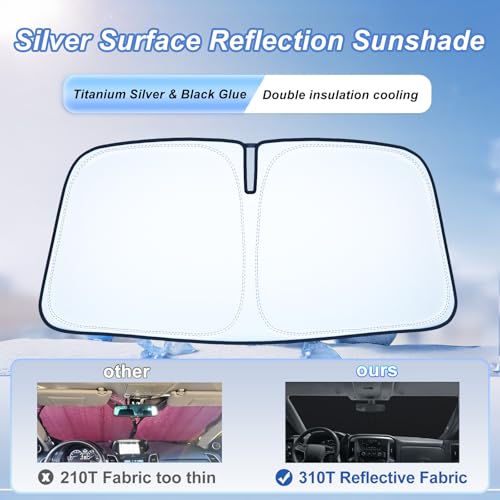 Image of Windshield Sun Shade Foldable for 2014-2018 Chevy Silverado /GMC Sierra 1500 2500HD 3500HD Fully Covered Front Window Shade Sun Visor, Blocks UV Rays and Heat, Keep Cool and Protect Interior