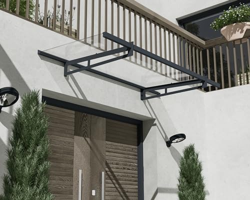 Canopia by Palram Vordach für Haustür Bremen 2050 Pultvordach 205 x 94 cm Grau Sonnenschutz Haustürvordach inkl. Regenrinne