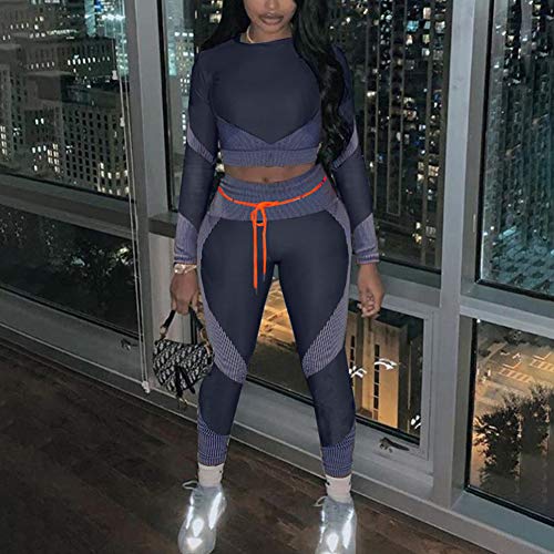 Women's 2 Piece Tracksuit Workout Outfits Stretch Leggings Long Sleeve Crop Top Yoga Activewear Set Jumpsuits Grey S