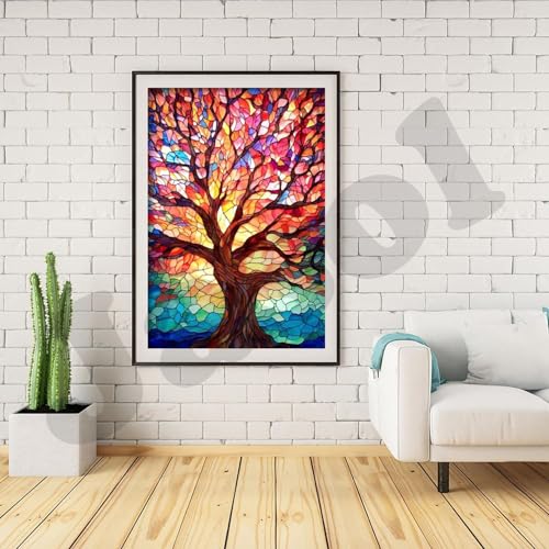 Image of Jasol Diamond Painting Kit, 40x30 Cms, Full Drill, 5D Crystals, Home Wall Decor Gift Set (Tree By God M45617)