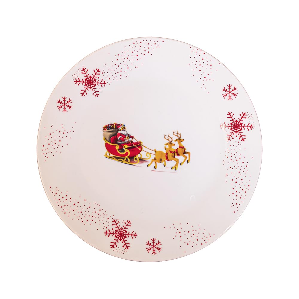 Juego de 18 platos de porcelana de Navidad para 6 personas con decoración de Papá Noel, renos y trineo