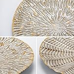 Set of 3 Rustic Floral Round Metal Wall Art - Intricate 3D Design with Sturdy Hooks, Gold and Beige Decorative Plates (11.8" Diameter) - Image 2