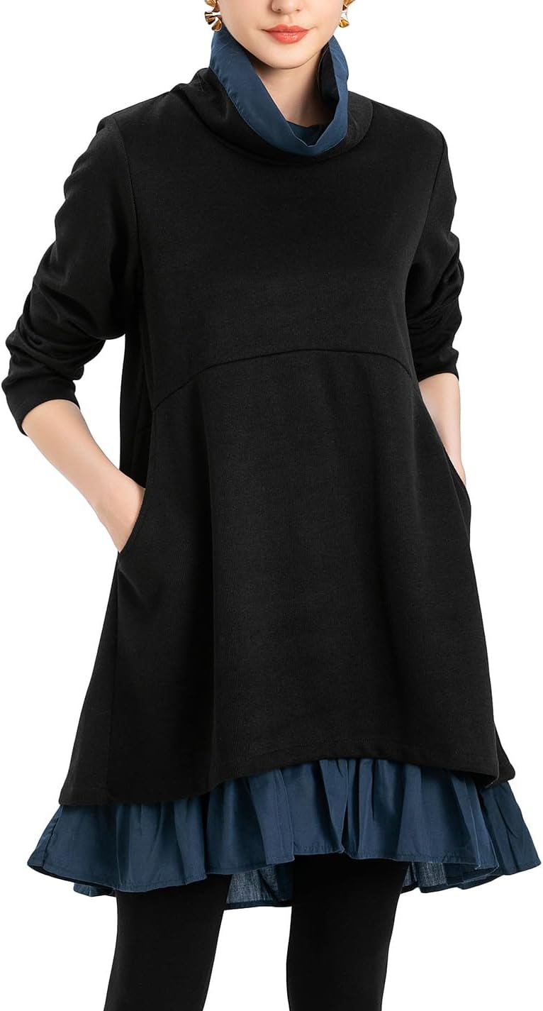Minibee Women’s Oversized Sweatshirt Dress Turtleneck Long Sleeve Tunic Tops Swing Dresses with Pockets