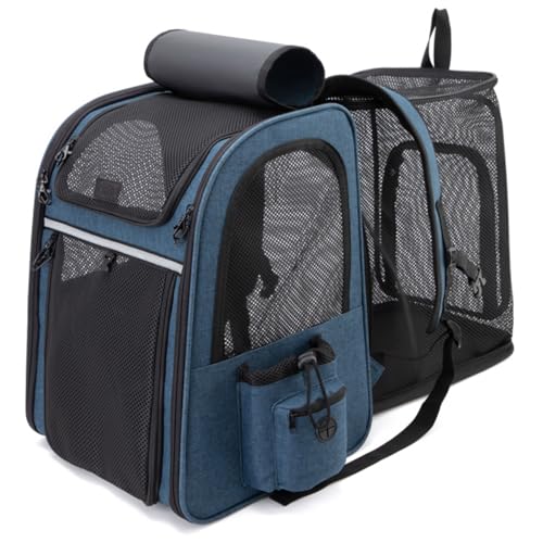 Kommodum – Zaino Trasportino Gatto Cane Estensibile Cuccia Portatile Grande Espandibile Borsa Porta Animali Pieghevole Traspirante per Cani Piccoli Cuccioli Gatti Medi Fino a 8kg Km15 (Blu)