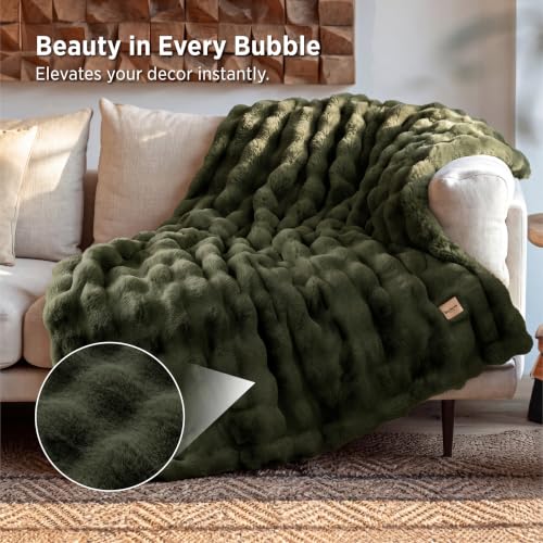 Image of Bedsure Fluffy Bubble Faux Fur Throw Blanket, 50 inchx60 inch, Olive Green