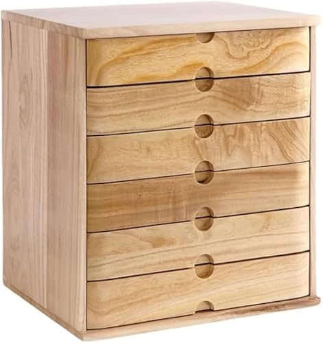 AZIEBAYロック可能なデスクトップ収納ボックス、日本製木製引き出しファイル収納キャビネット、防塵ミニデスクトップオーガナイザー、ノートブックと小物収納