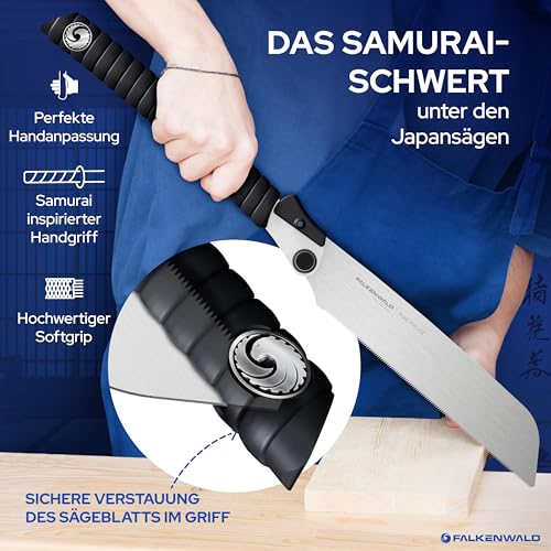 Falkenwald Japansäge klappbar - Ideal für die Bearbeitung von Holz und Kunststoff - Handsäge für Querschnitt und Längsschnitt - Holzbearbeitungswerkzeuge